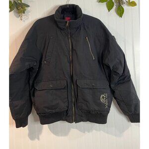 Volcano Mens Black Cotton-Nylon Blend Jacket With Multiple Pockets Ribbed Cuffs